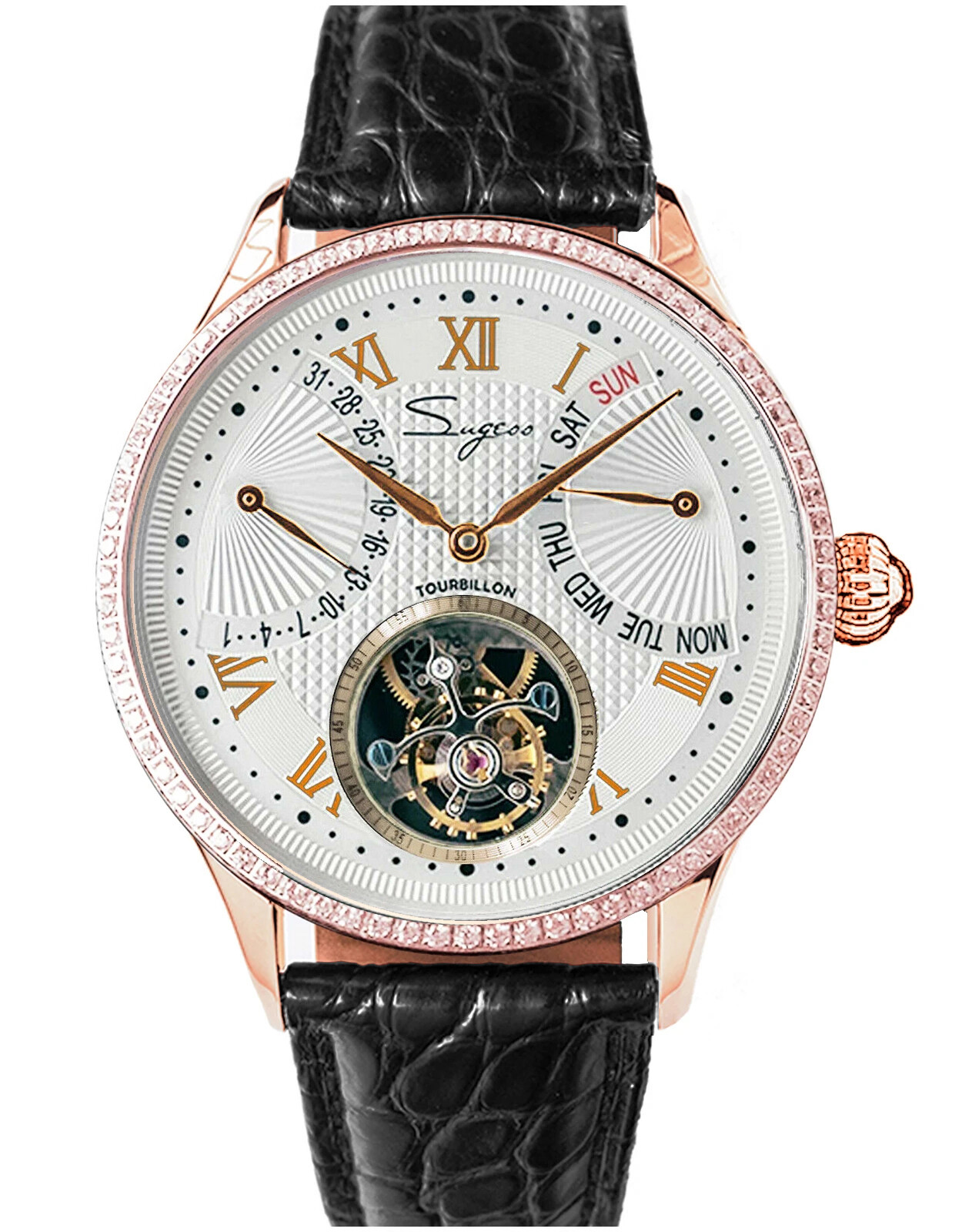 Pre-owned Sugess Tourbillon Master Day Date Seagull St8004 Mechanical Watch Su8004gw5