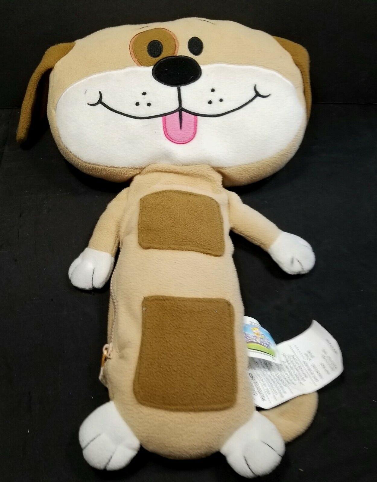 Brown & White Puppy Dog Plush Seat Pets Kids Seat Belt Travel Soft With Pockets