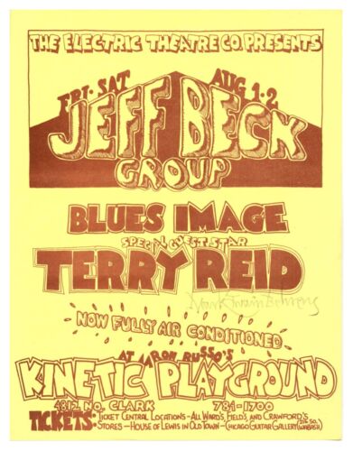 Kinetic Playground Handbill 1969 Aug 1 Jeff Beck Group Mark T. Behrens signed