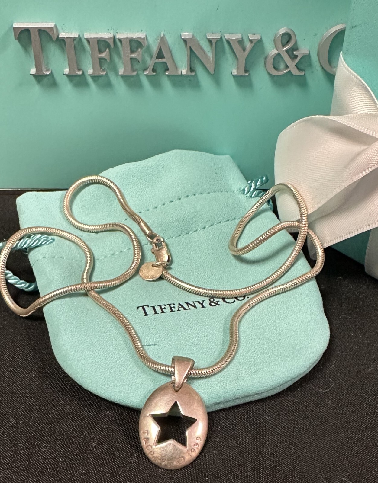 Tiffany&Co Sterling Silver Star Stencil Pendant Necklace 18
