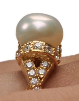 Pre-owned Vt Gems 14kt Yellow Gold With 3.25ct Natural Freshwater Pearl Igi Certified Diamond Ring
