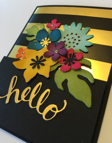 Handmade Black & Gold Floral Hello Card ~ made w/ Stampin Up & other prod Flower