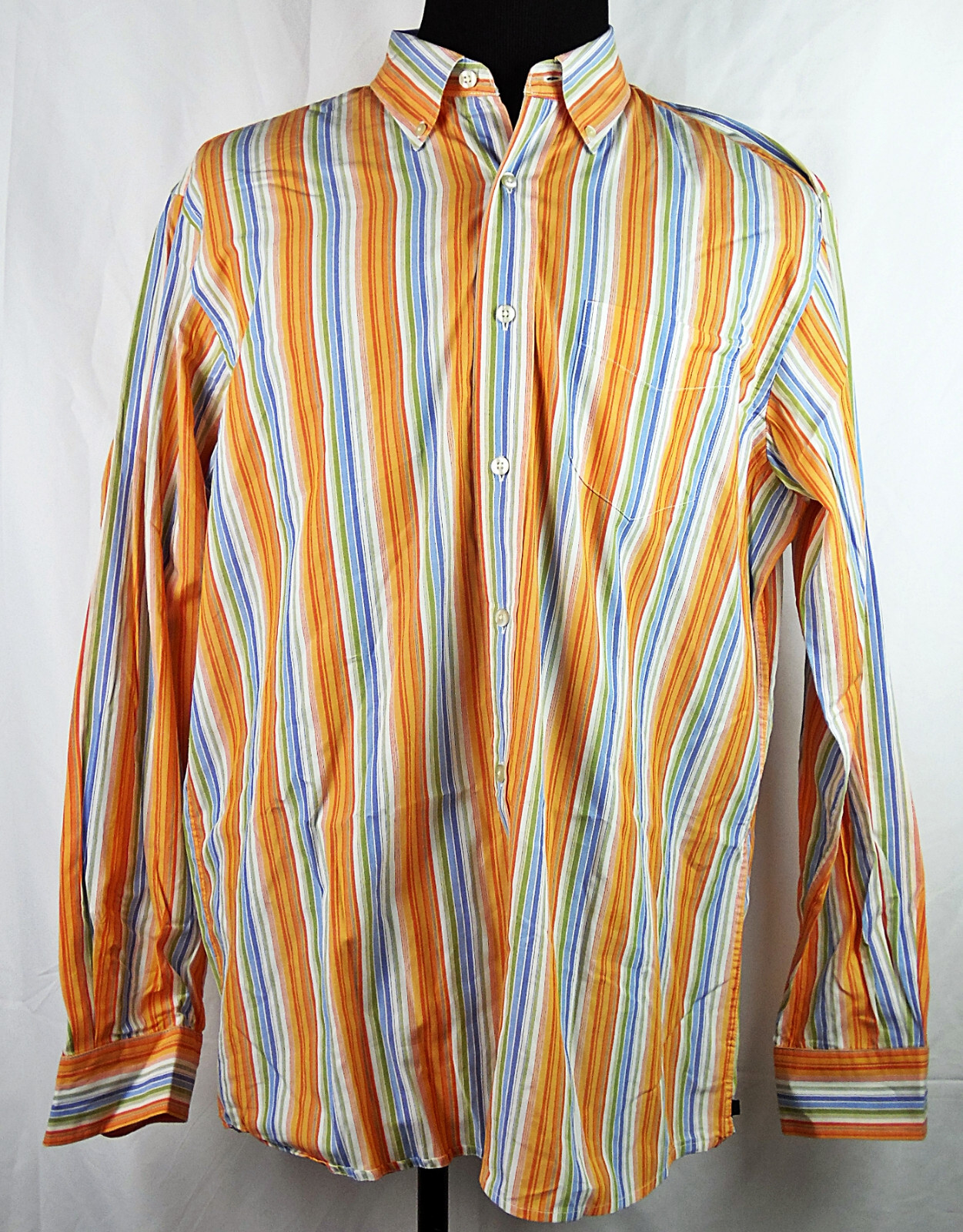 Gap Orange \u0026 Blue Striped Classic Fit Button-Up Long Sleeve 100% Cotton  Shirt L | eBay