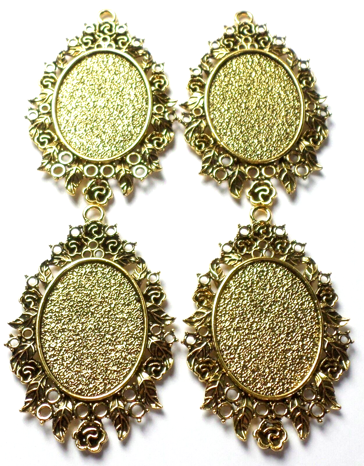 4 of 40x30mm Antique Gold Fancy Art Nouveau Roses Pattern Pendant Settings Nice
