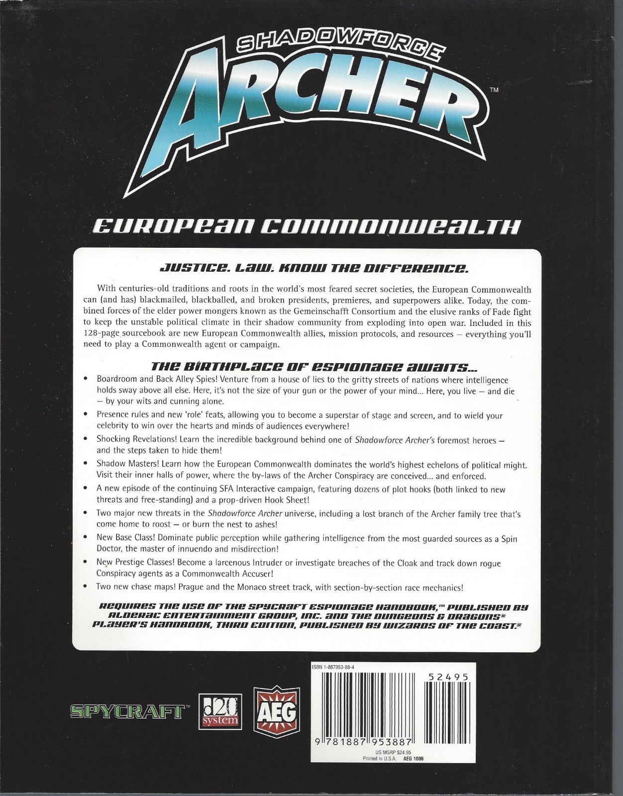 Shadowforce Archer  RPG  European Commonwealth  SC  OOP  NEW Spycraft  AEG 1006