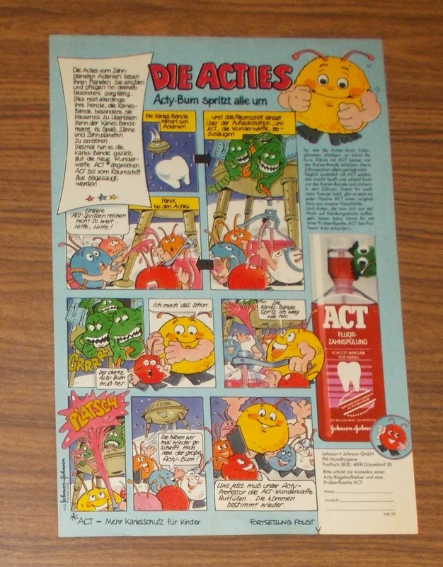 Seltene Werbung Act Fluor-ZahnspüLung - Die Acties Acty-Bum Comic 1984