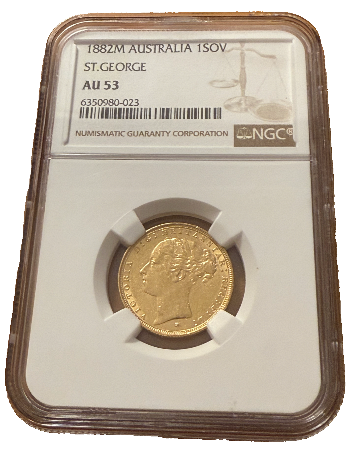 Australia 1882M Gold 1 Sovereign NGC AU53 Saint George