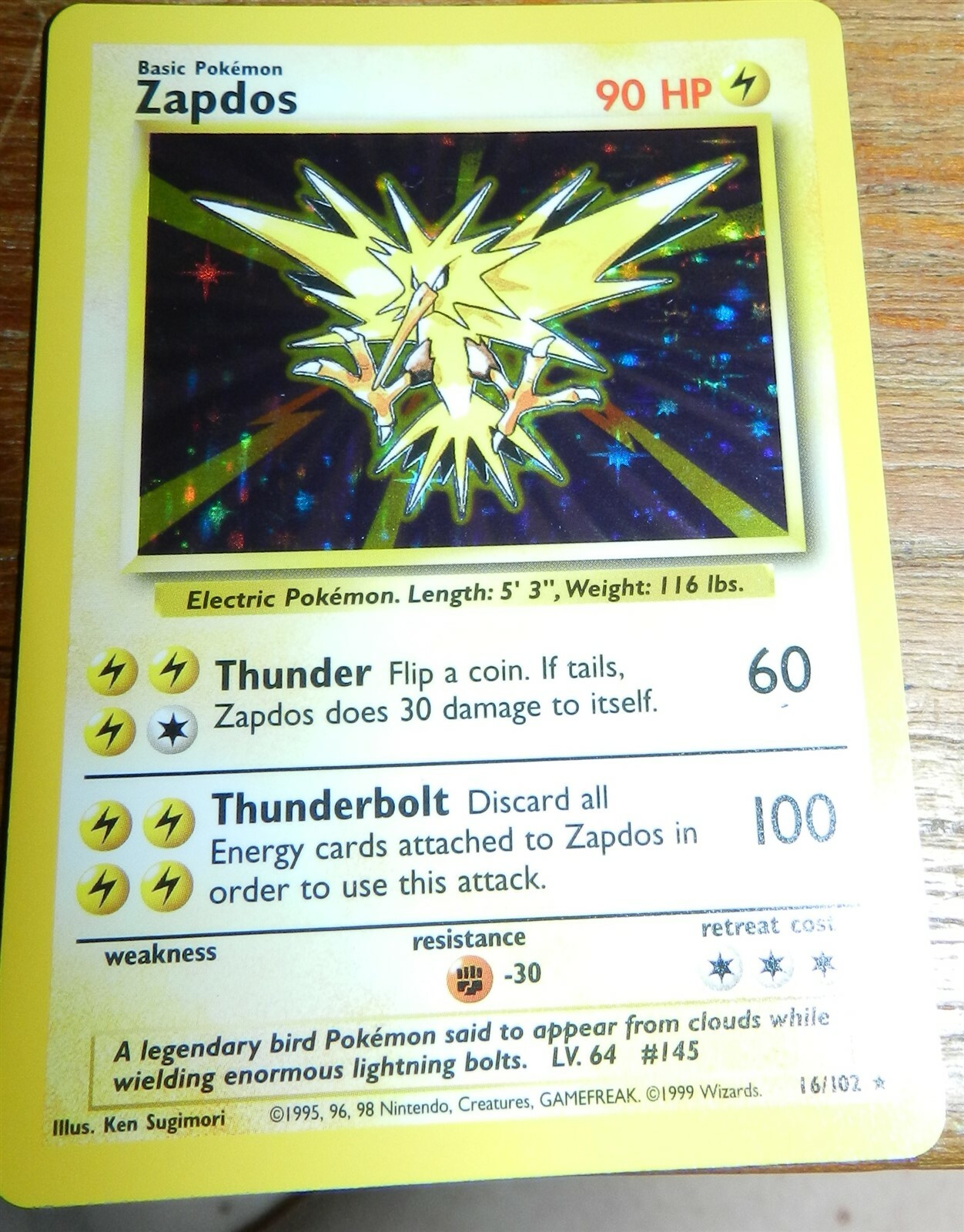 ポケモンカード Zapdos 90 HP Pokemon Card Zapdos Holo 16/102! Rare! 90 HP! 1999 | eBay