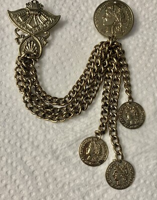 Vintage Republique Francaise  1808 Pin 3 Coin Tassels Hanging From Double Pins