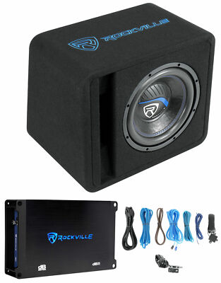 Rockville SK510 PACKAGE 10'' 1200w Loaded K5 Car Subwoofer Enclosure+DB11 Amp