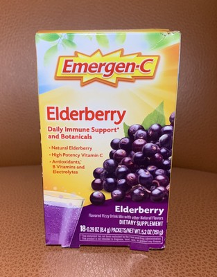 Emergen-C Elderberry Fizzy Drink Mix Immune Support Naturalex 18 Pckts Exp 11/24