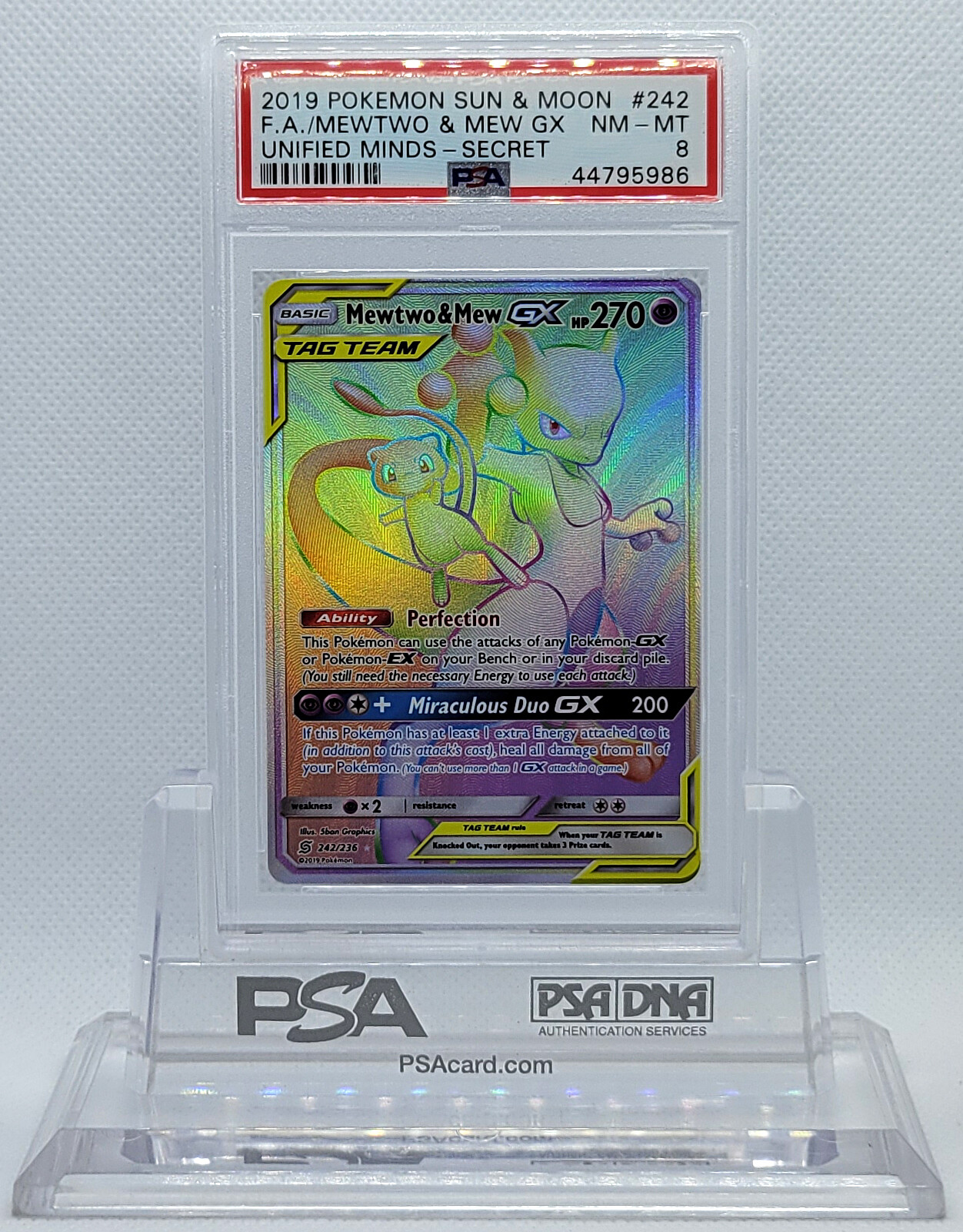 POKEMON UNIFIED MINDS MEWTWO & MEW GX #242 SECRET/HYPER RARE