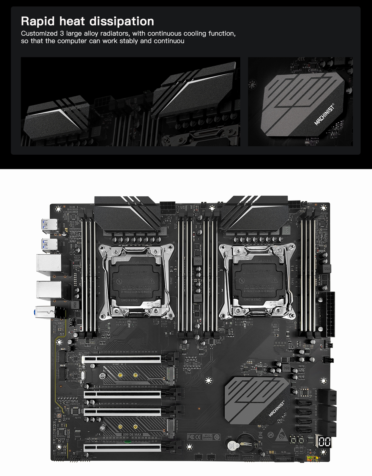 CPU X99-D8+Xeon E5 2699 v3 X99 D8 Motherboard LGA 2011-v3 Dual E5 2699 V3 128GB DDR4