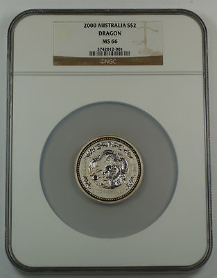 2000 Australia 2 Oz 999 Silver $2 Dragon Coin NGC MS-66