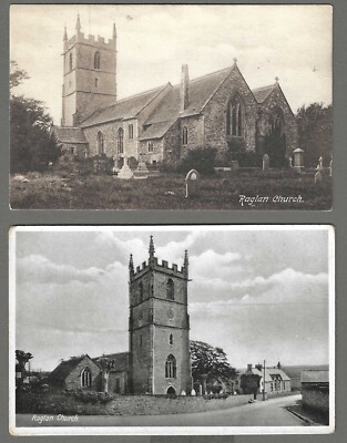 Vintage postcards x 2 St Cadoc's Church, Raglan, Monmouthshire. Unposted.