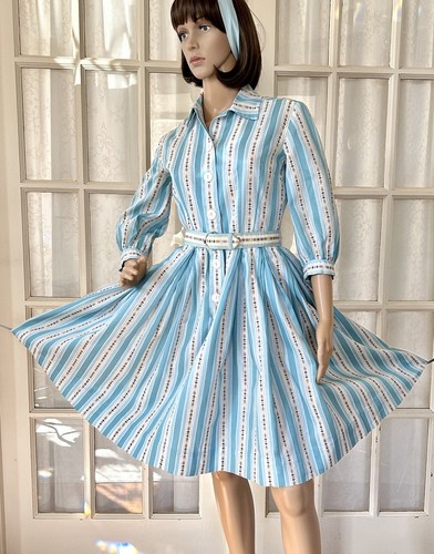 50s 60s水色 シースルーシャツ vintege Pretty Vintage 1950s Striped Gingham Fit & Flare Shirt Dress