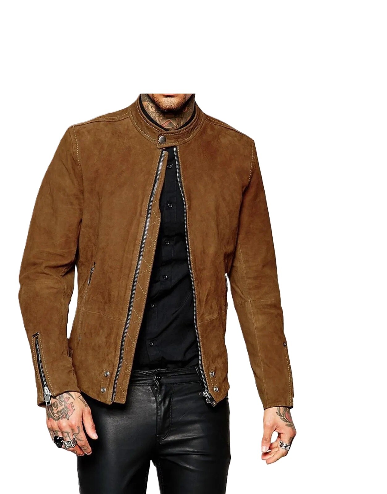 【HI FI FNK】Lion Suede Biker Jacket Men_s_Inferno_Brown_Suede_Leat