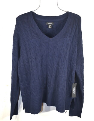 Jones New York Women's Sweater XL Navy Blue Pullover Cable Knit Top Pullover NWT