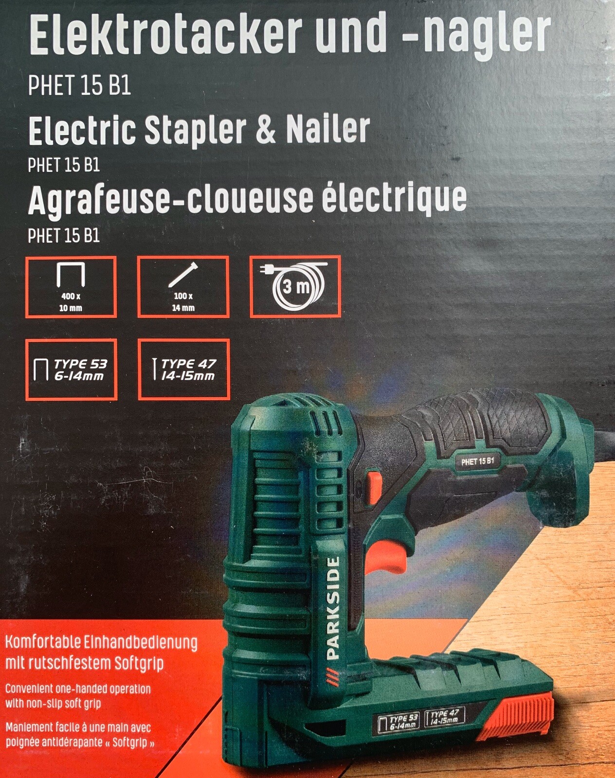 PARKSIDE PHET 15 B1 Elektrotacker Tacker Elektronagler Nagler inkl.Klammer Nagel