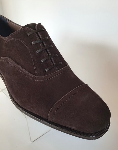 Pre-owned Ferragamo Salvatore  Seul Cap Toe Suede Oxfords (size 8 Eee) - $775.00 In Gray