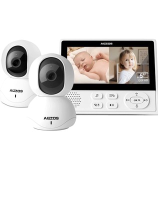 Aizzos Baby Monitor With Two Cameras 5 Inch Split Screen Dual Camera Video Baby
