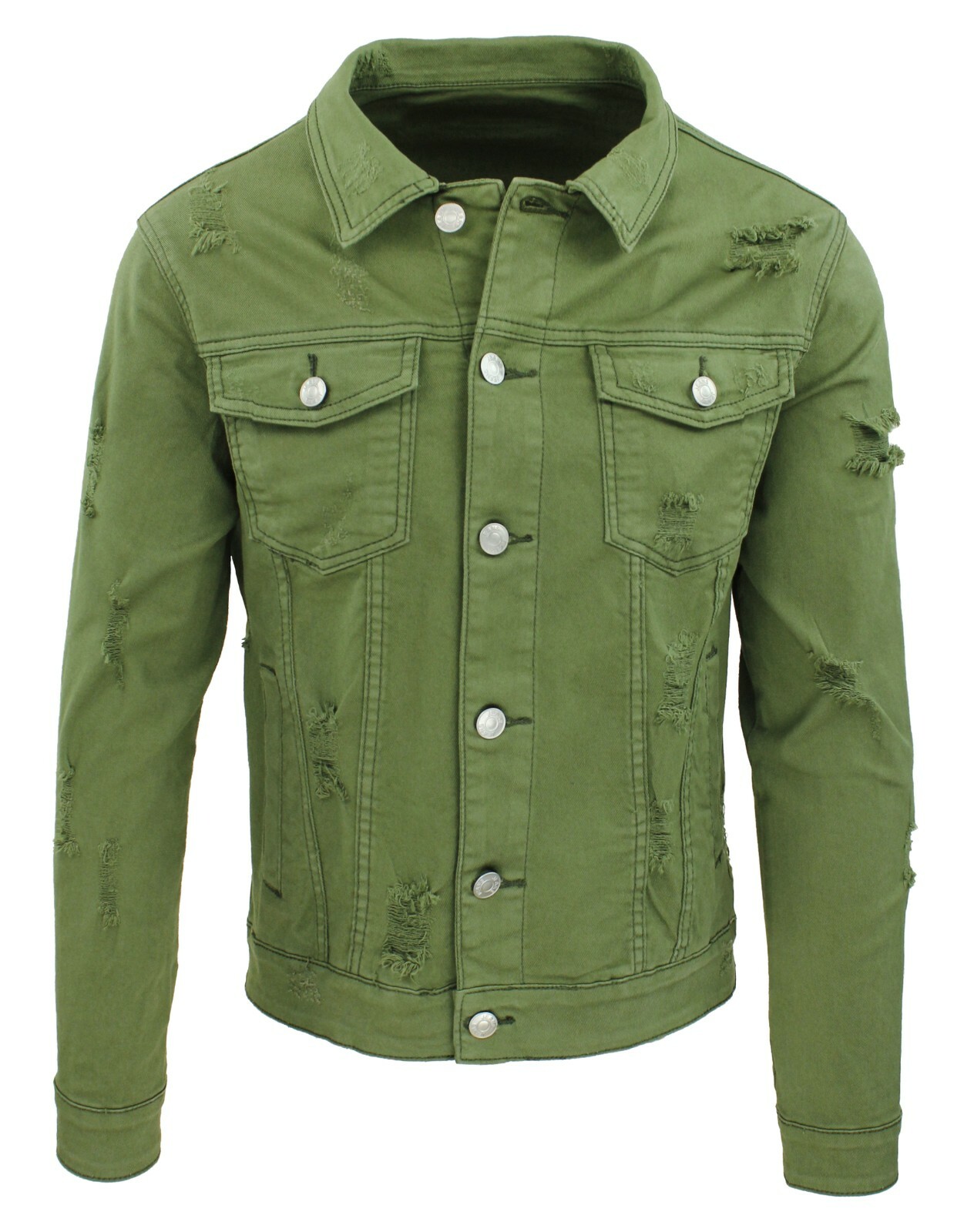 Giubbotto di jeans uomo verde denim giacca giubbino moto slim fit S M L XL