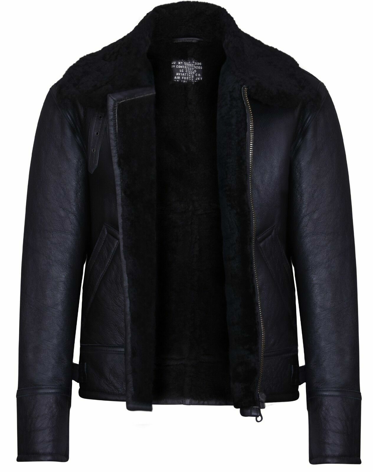 Pre-owned Infinity Leather Men's Black B3 'air Force' Real Shearling Sheepskin Aviator Pilot Flying Jacket
