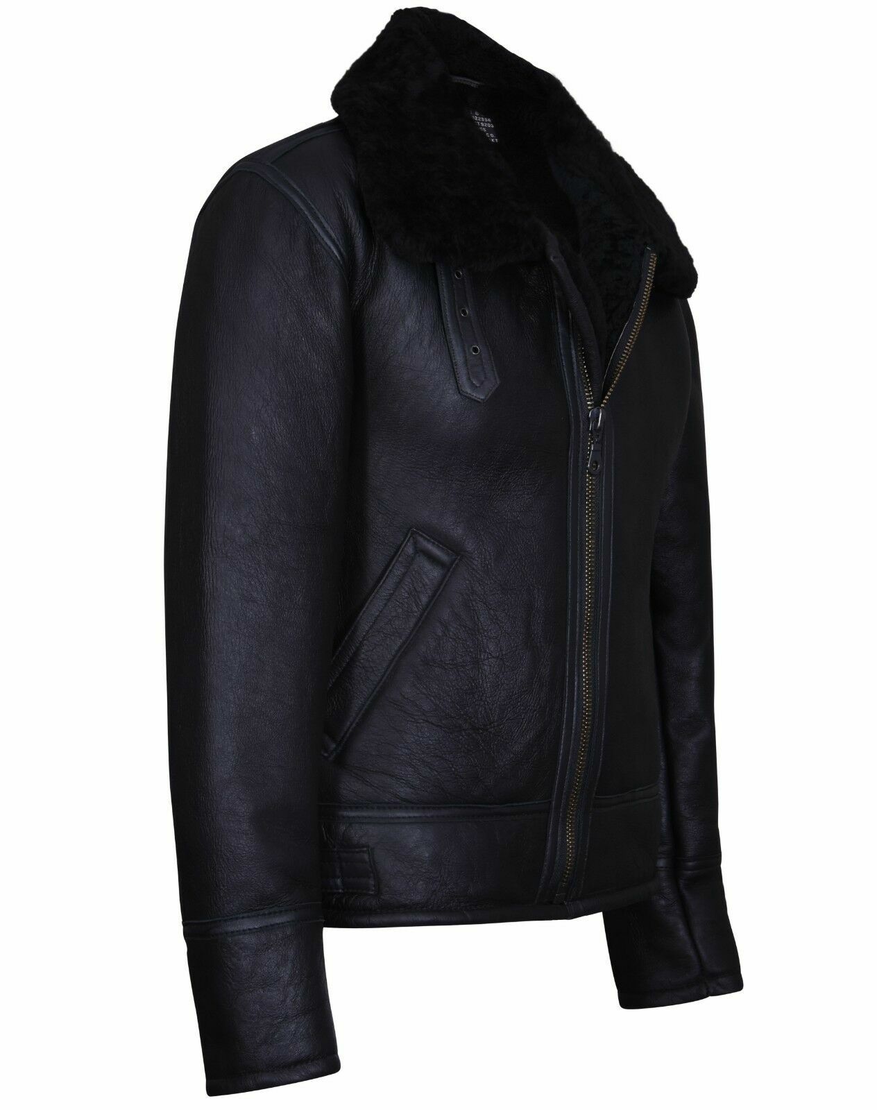 Pre-owned Infinity Leather Men's Black B3 'air Force' Real Shearling Sheepskin Aviator Pilot Flying Jacket