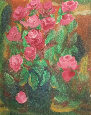 Vintage expressionist oil painting still life with flowers roses signed