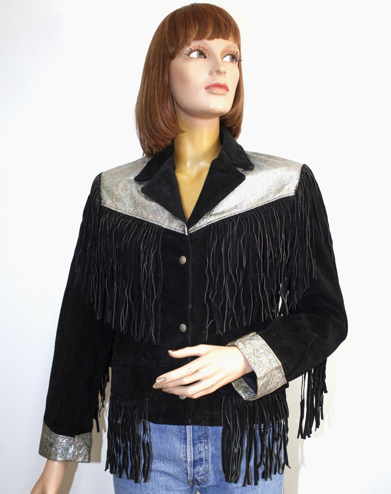 Vintage 80s Black Suede Fringes Jacket SCHOTT KENNY ROGERS