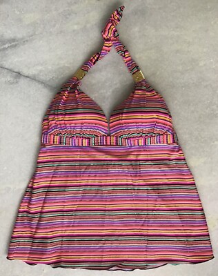 NWOT Venus 6 Wireless Push up Boost Halter Tie Tankini Swim Top Pink Stripe