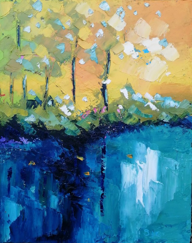 Tableau Original De S!C 50 X 40 Cm Abstrait Doux Reflets