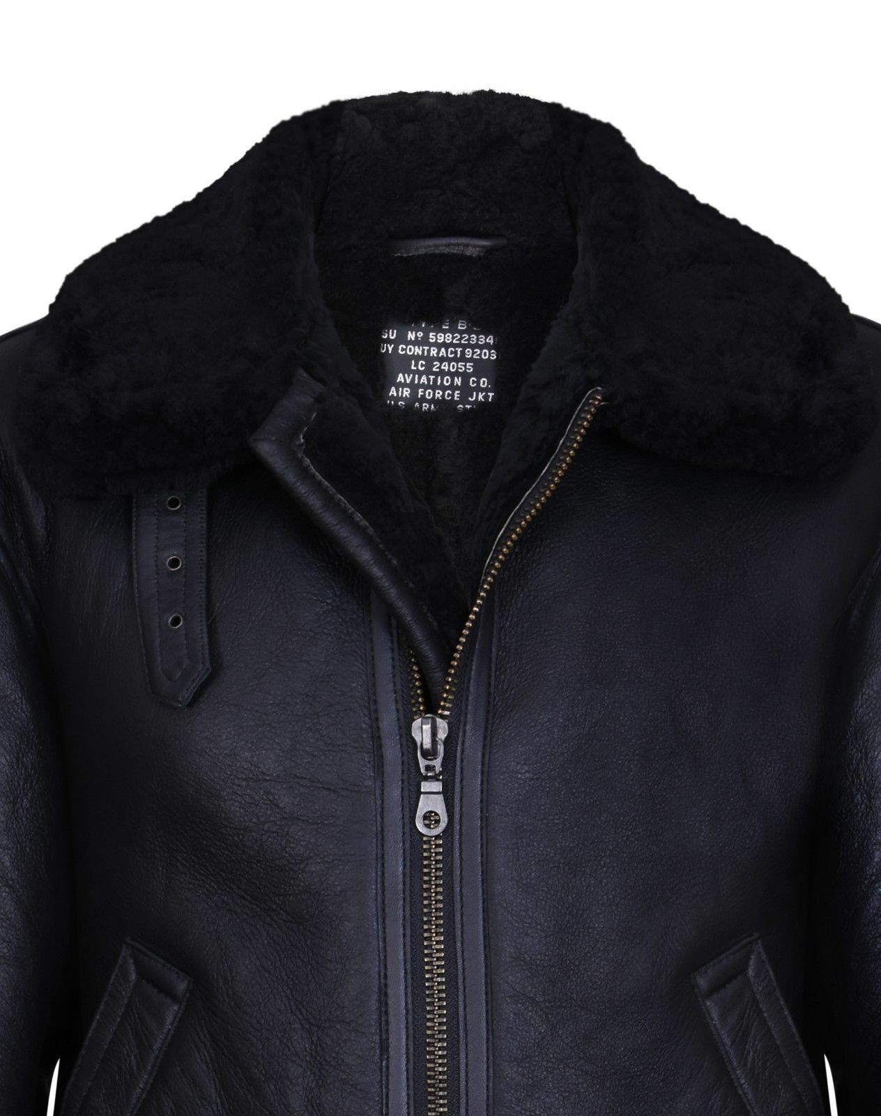 Pre-owned Infinity Leather Men's Black B3 'air Force' Real Shearling Sheepskin Aviator Pilot Flying Jacket
