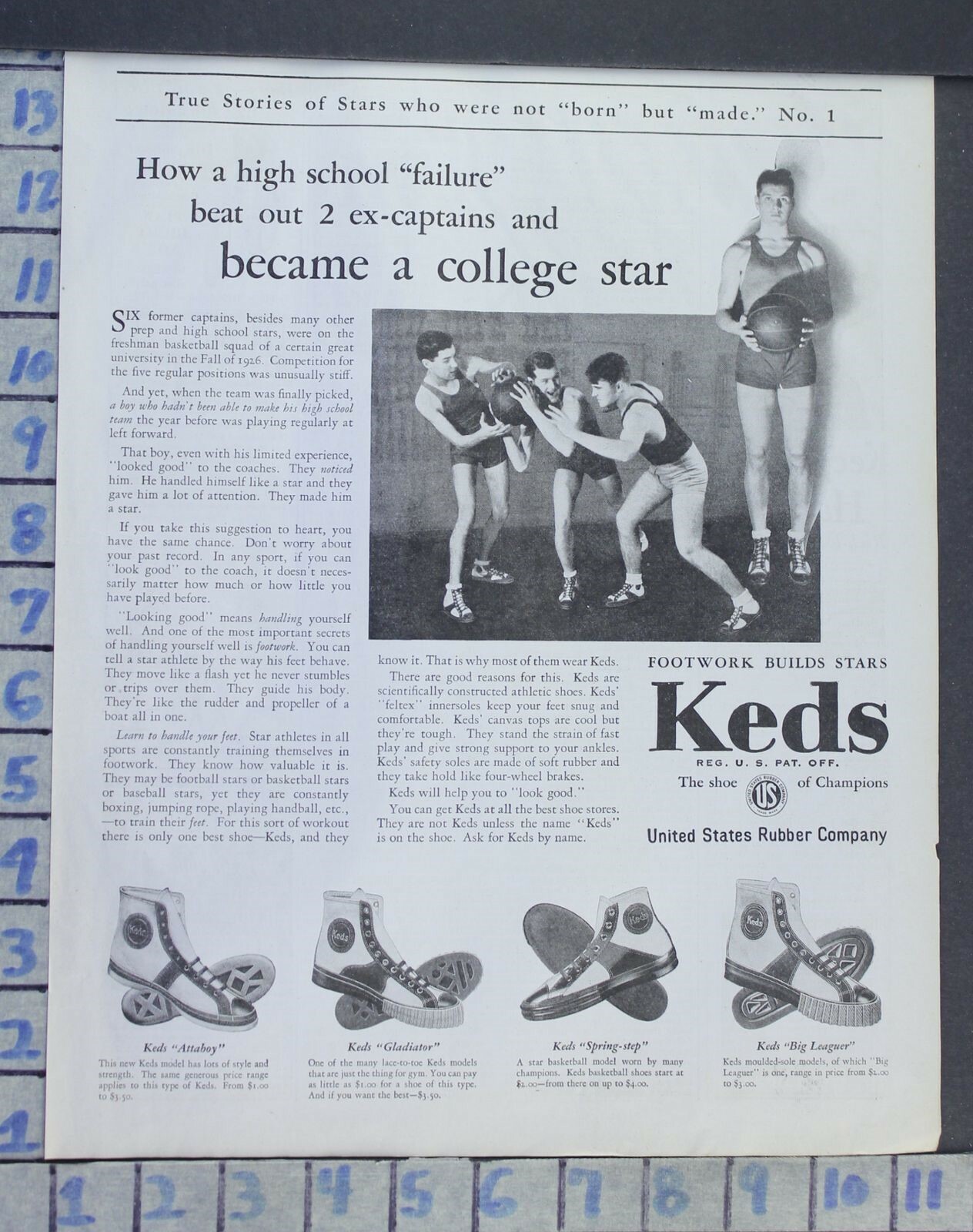 1930 KEDS SHOE BASKETBALL COLLEGE STAR SPORT GAME VINTAGE AD CB71