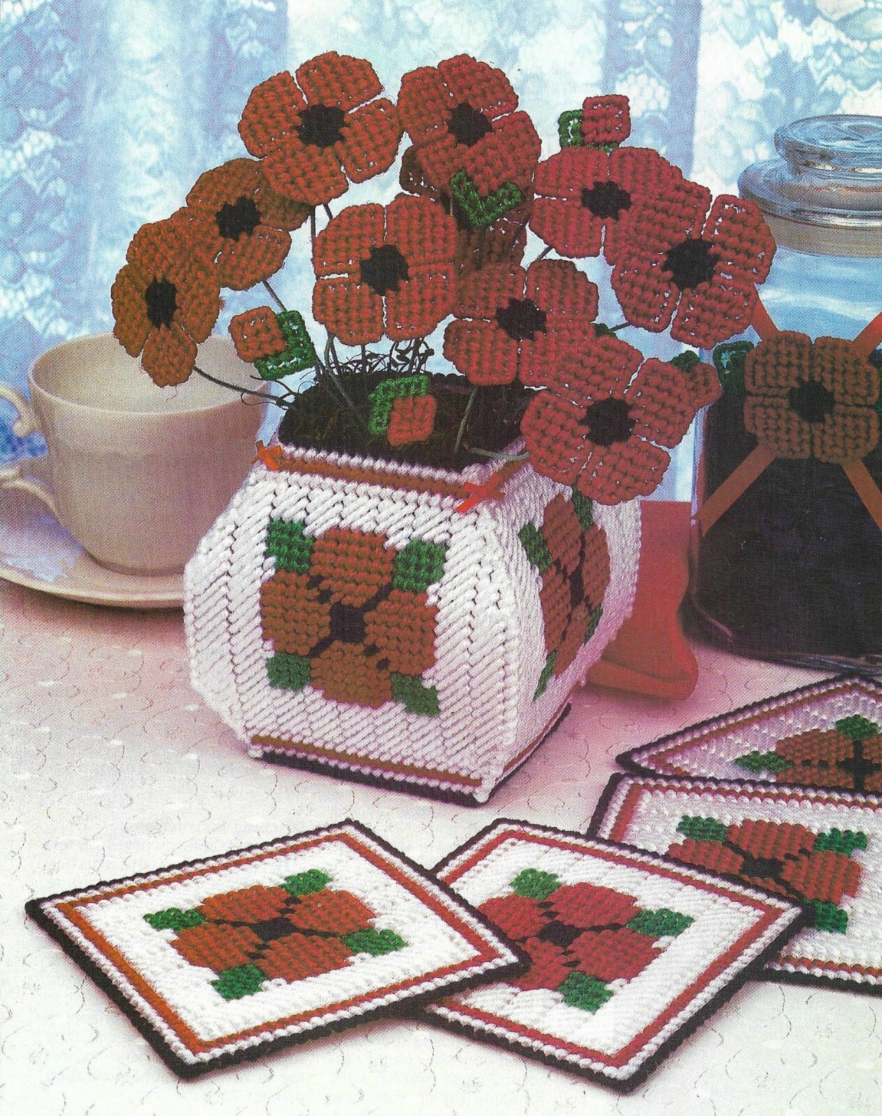 summer-poppies-flowers-in-vase-coasters-plastic-canvas-pattern-instructions-ebay