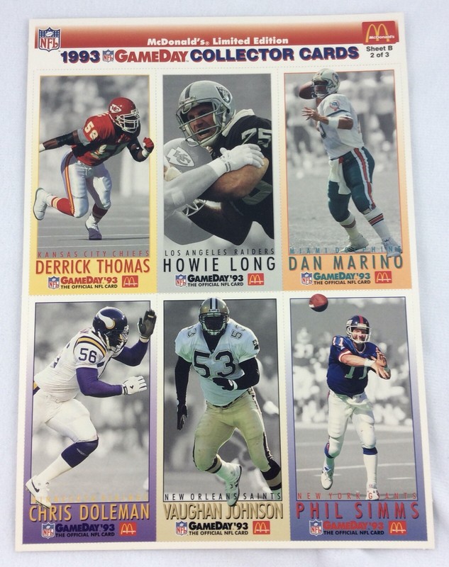 NFL 1993 McDonald’s Game Day Football Collector Cards3Sheet Set ABig