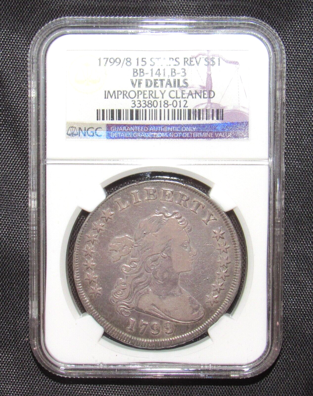 1799/8 Draped Bust Dollar 15 Stars BB-141 B-3 NGC VF DETAILS