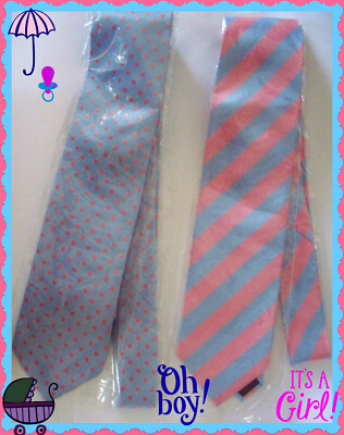 NEW IN PKG PURA SETA 100% PURE SILK Blue Pink Dot & Stripe EXPECTANT FATHER TIES