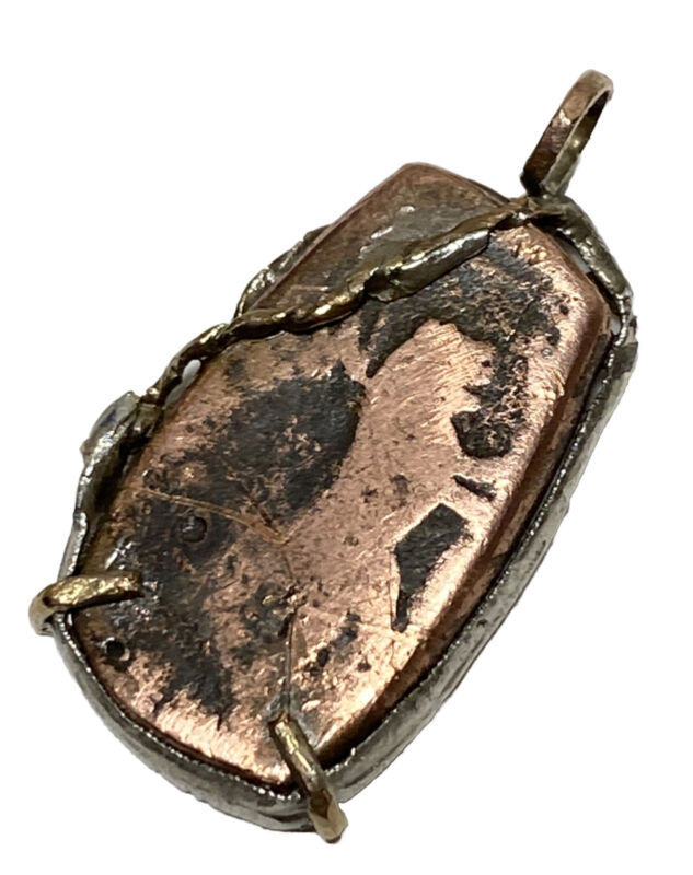 Ancient/Primitive odd-shaped Copper Asian Regional Coin in Custom Bezel Pendant