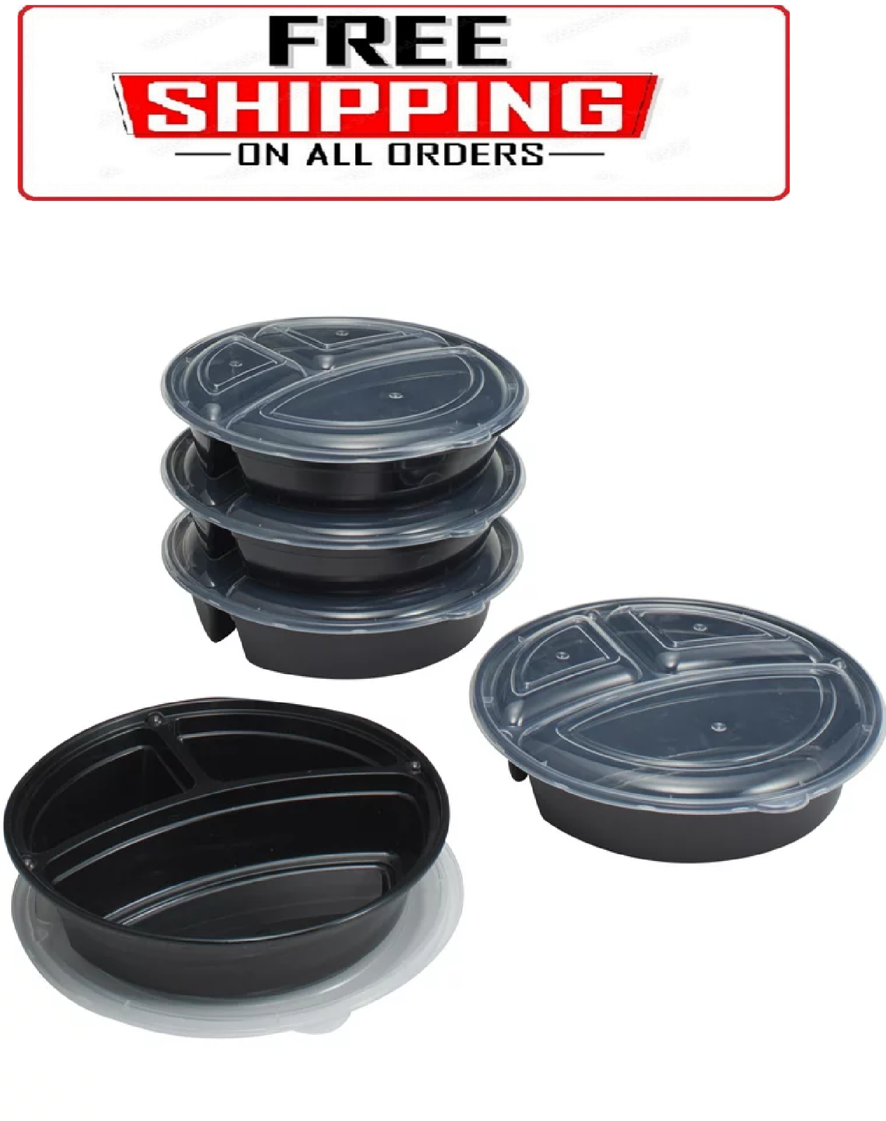 Mainstays 3-Compartment 1L Round Meal Prep Food Storage Container, 5 Pack
