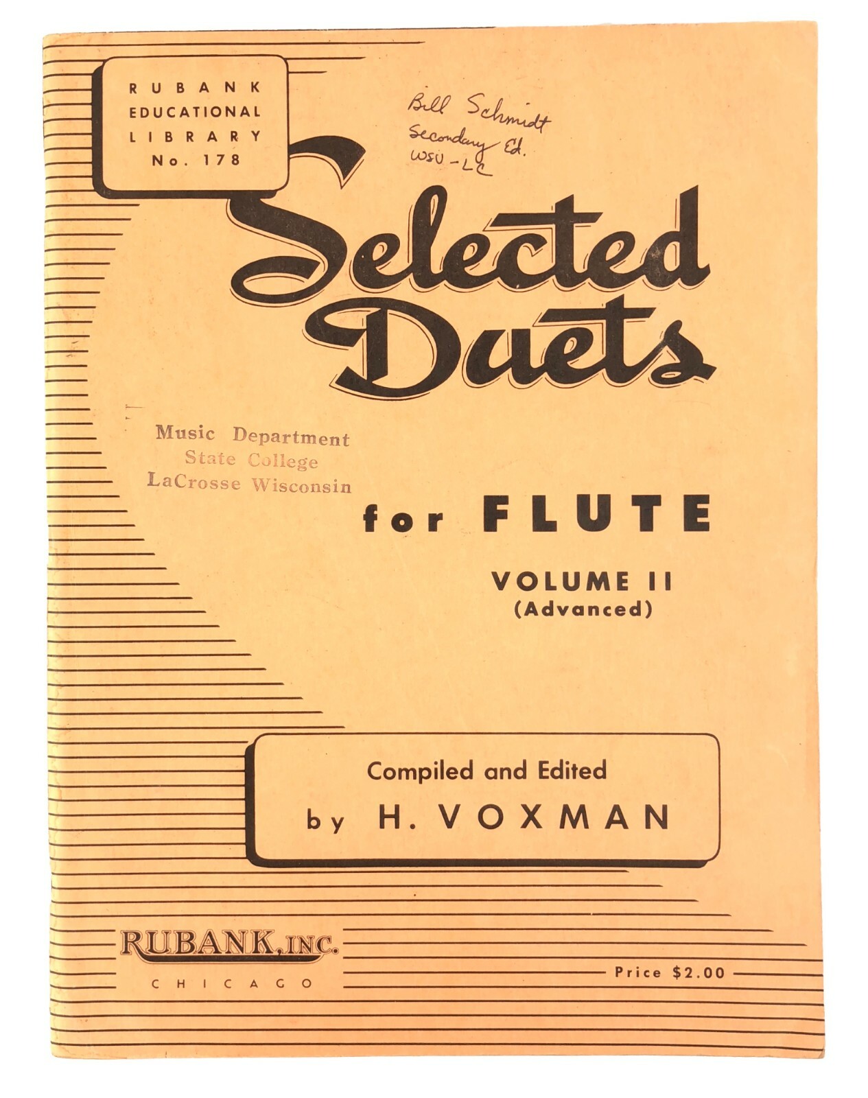 Lot 5 Books of Sheet Music Songs for Flute Duets Solos Schirmer Andersen Voxman