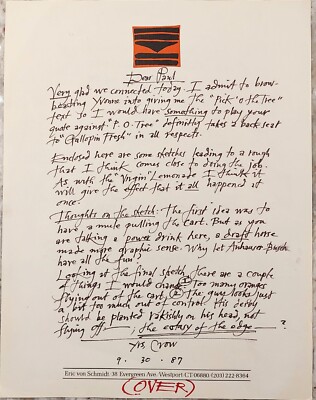 Letter to Paul Newman Signed Eric Von Schmidt 1987 Artist Singer Songwriter