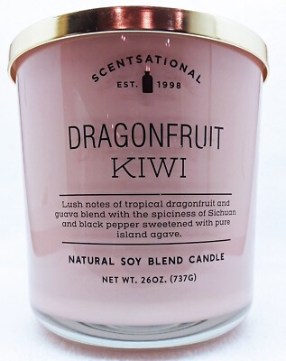 1 Scentsational DRAGONFRUIT KIWI Natural Soy Blend Huge Large 3-Wick Candle 26oz