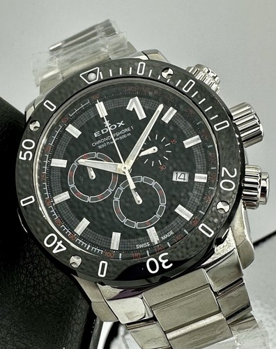 Pre-owned Edox Brand  Chronoffshore-1 Chronograph Swiss Quartz Black Dial 500m 45mm