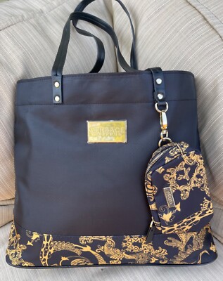 Versace Parfums NEW Black & Baroque Gold Weekender Tote Purse Handbag Travel Bag