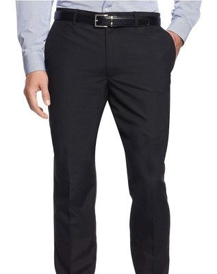

Мужские однотонные шерстяные классические брюки Alfani Slim Fit темно-синего цвета с плоской передней частью, Синий