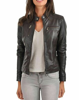 Women's Black Biker Motorcycle Stylish Genuine Leather Jacket Soft Lambskin Coat