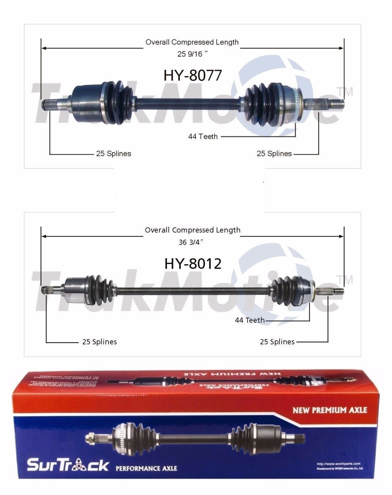 Pair of Front CV Joint Axle Shafts 25 Inboard Splines for Hyundai