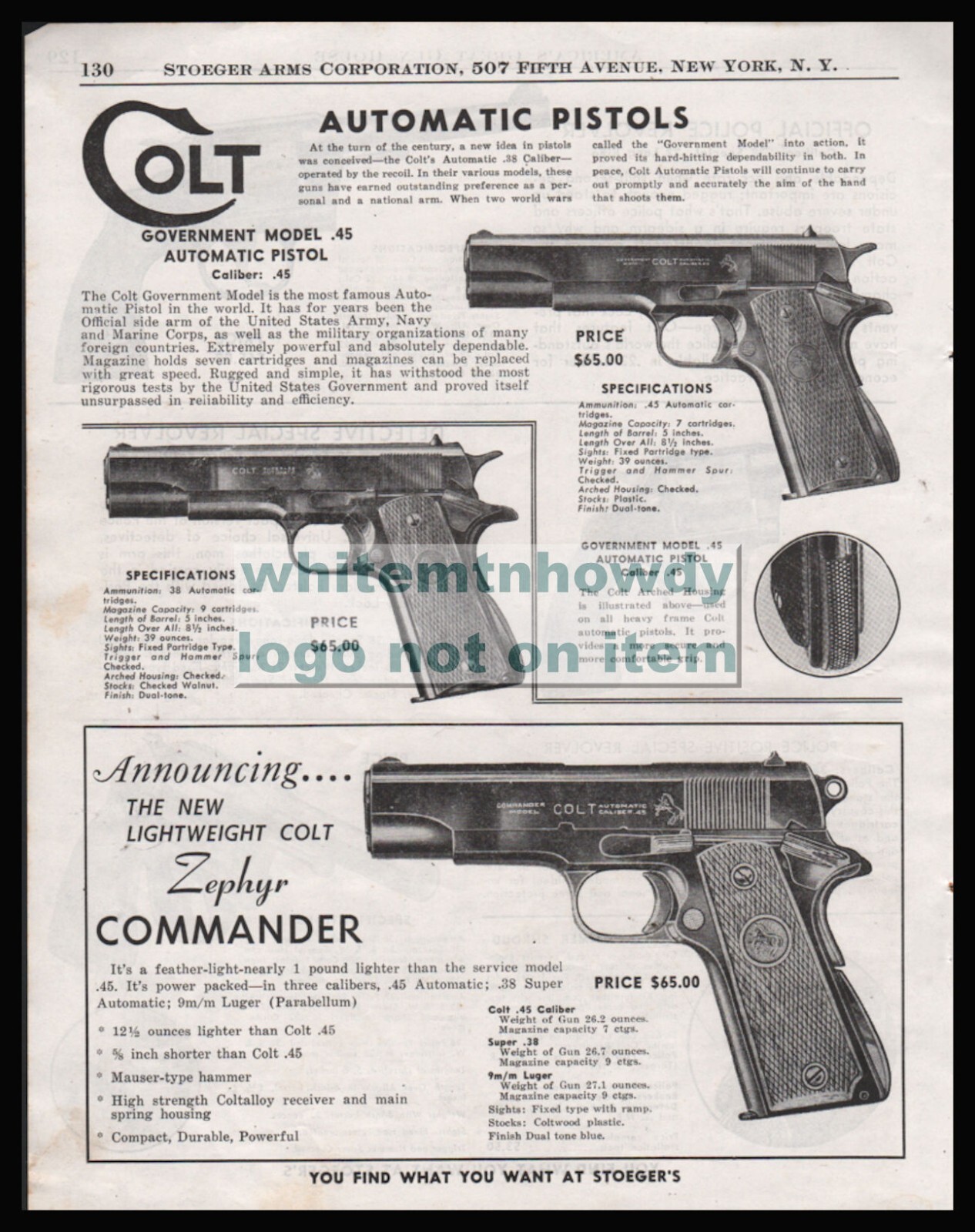 1951 COLT Government Model .45 and Zephyr Commander Pistol