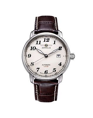Pre-owned Zeppelin 7684-5 Mens Count Brown Leather Chronograph Watch